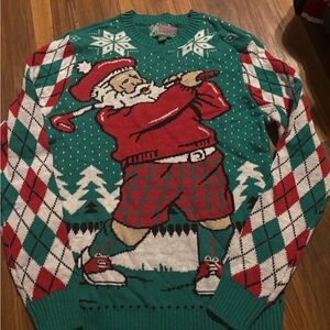 Ugly Christmas Sweater Red and Green Santa Golf Crewneck